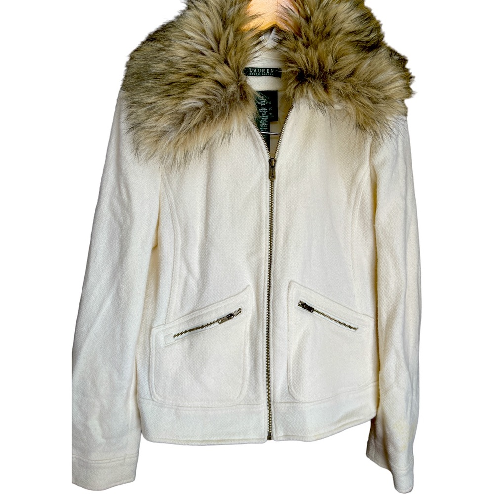 Ralph Lauren faux fur wool blend cardigan size 8 great for Christmas